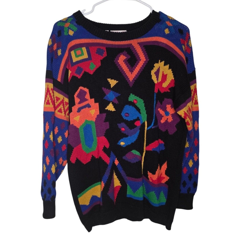 Vintage‎ RAFAELLA  Sweater Ramie Blend Colorful Knit Sweater Size Petite Small